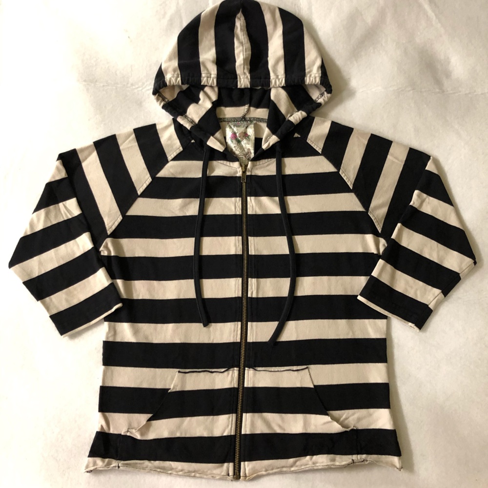 3/4 Sleeve Striped Hoodie